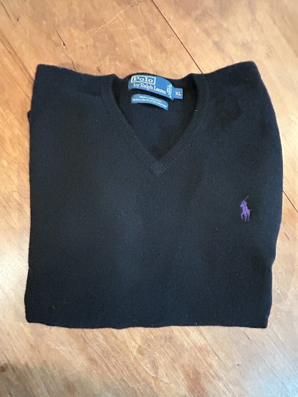 Polo Ralph Lauren Black V-neck Lambswool Sweater, Men's XL, Italian Yarn